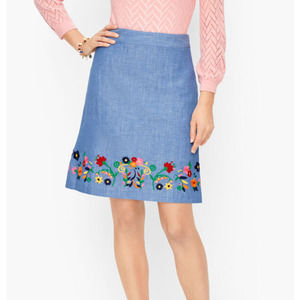 Talbots Embroidered Chambray Linen A-line Skirt 16P NWT